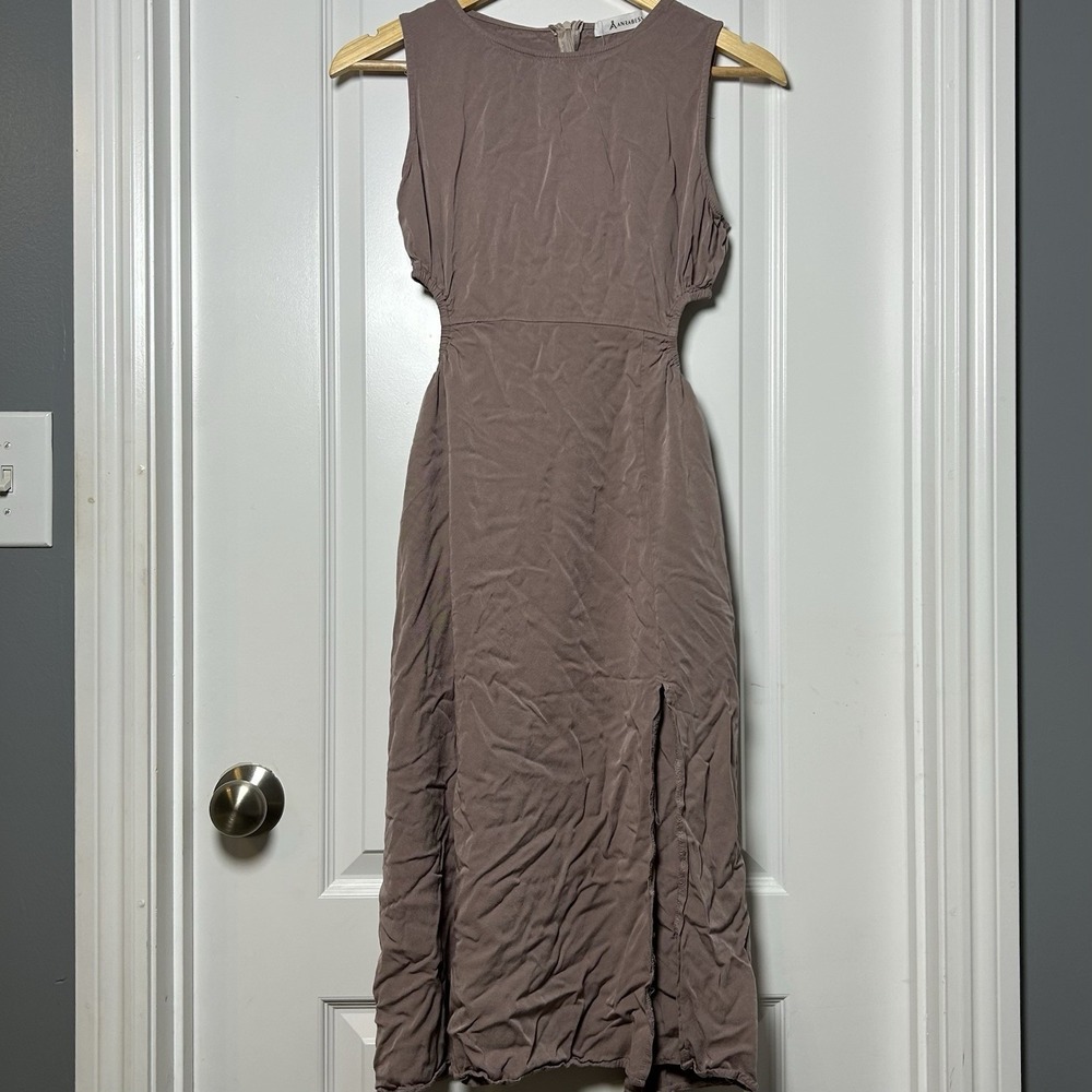 Anrabess Mauve Ruched Waist Sleeveless‎ Front Split Midi Dress Tomato Girl Style